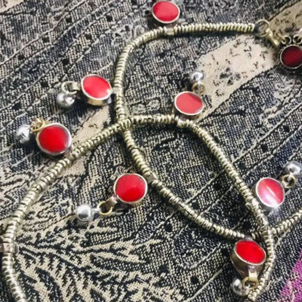 Afghan Anklets With Silver Bells: Handmade Tribal Jewelry Pair - Picture 3 of 6